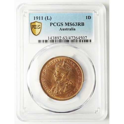 262 - Australia Penny 1911(L) slabbed PCGS MS63RB