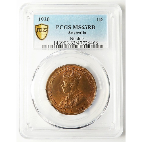 266 - Australia Penny 1920 (no dots) slabbed PCGS MS63RB