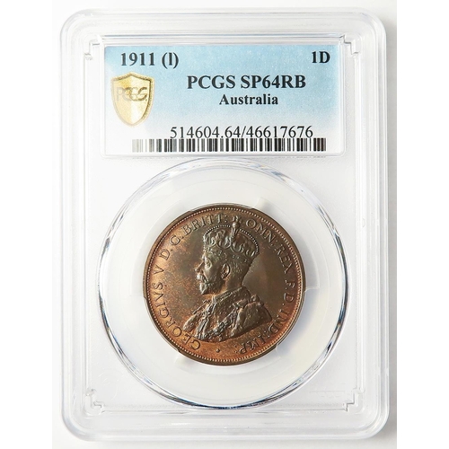 276 - Australia specimen Penny 1911(I) slabbed PCGS SP64RB (specimen)