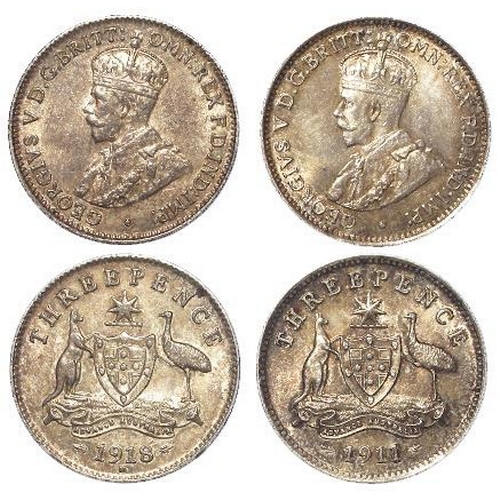 277 - Australia Threpences (2) 1911 & 1918m. EF - GEF