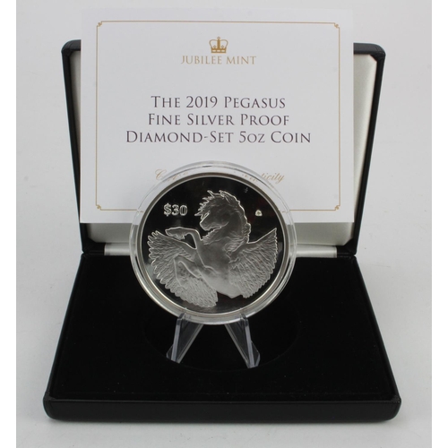 280 - British Virgin Islands, Jubilee Mint: The 2019 Pegasus (.999) Fine Silver Proof Diamond-Set 5oz Coin... 