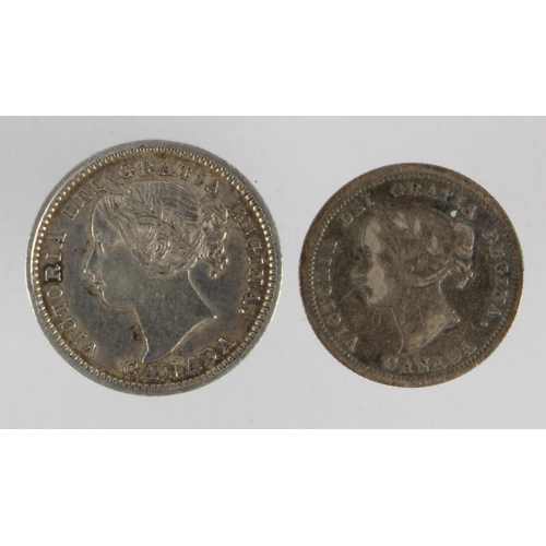 282 - Canada (2) Victorian silver minors: 5 Cents 1858 large date over small date, Fine, and 10 Cents 1900... 