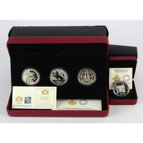 283 - Canada, Royal Canadian Mint cased coins: 2017 Fine Silver 3-Coin Set, Royal Canadian Mint Coin Lore,... 