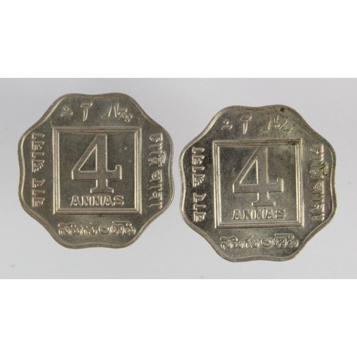 295 - India (2) George V cupro-nickel 4 Annas: 1919(c) EF, and 1920(c) GEF, scarce.