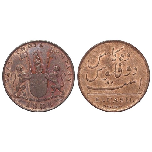 296 - India, East India Company, Madras Presidency copper 10 Cash 1808, shipwreck salvaged nEF