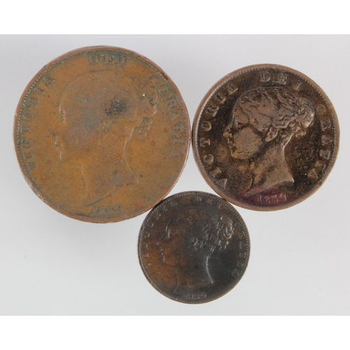 300 - Isle of Man, Victorian copper (3): Penny 1839 VG, Halfpenny 1839 GF, and Farthing 1839 nVF