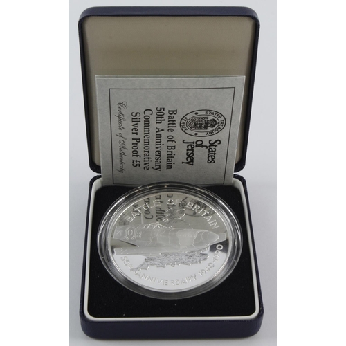 305 - Jersey, Royal Mint 5oz .999 silver proof £5 1990, Battle of Britain 50th Anniversary, FDC cased with... 