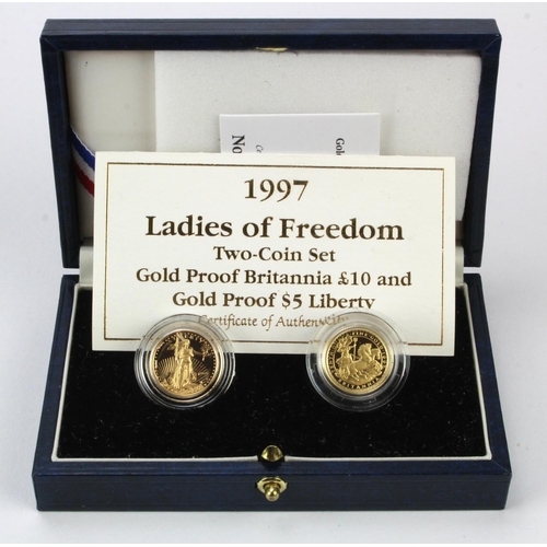 306 - Ladies of Freedon two-coin gold set 1997. This set contains GB Ten Pounds along with USA $5. Proof F... 