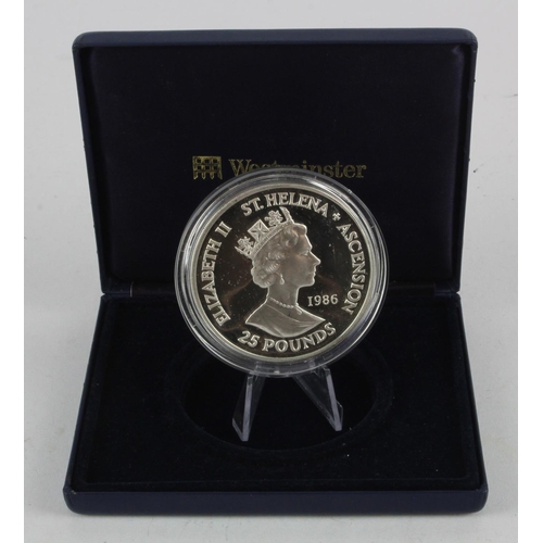 318 - St Helena & Ascension 5oz .999 silver proof 25 Pounds 1986: 165th Anniversary of Napoleon's Death, a... 