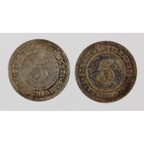 319 - Straits Settlements (Singapore & Malaysia) 2x silver 5 Cents 1898 choice iridescent toned UNC and to... 