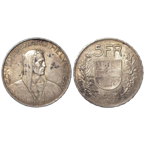 321 - Switzerland silver 5 Francs 1925B, toned GVF