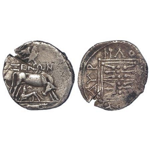 343 - Ancient Greek Illyria silver Drachm, 3rd-2ndC BC, cow feeding calf / double stellate pattern. 2.97g,... 