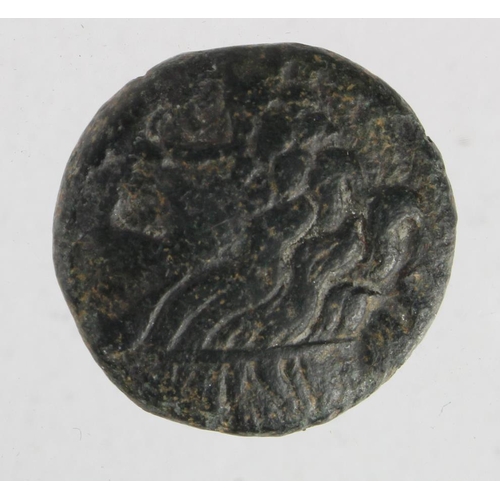 350 - Ancient Greek Macedonia AE21, hd of Zeus r. / club within wreath. 10.37g. Fine.