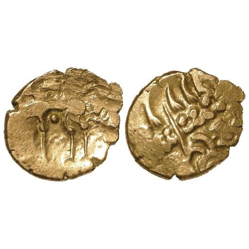 373 - Celtic Britain: 'Norfolk Wolf' gold Stater of the Iceni, 19-21mm, 5.66g, uneven strike and surface m... 