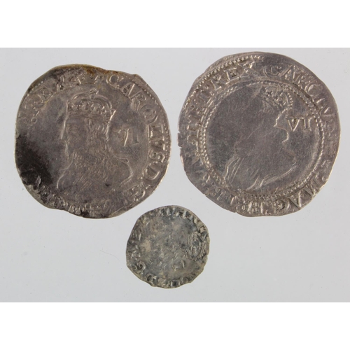 376 - Charles I hammered silver (3): Sixpence 1626 mm. cross calvary S.2807 aF, weak in centres; Sixpence ... 