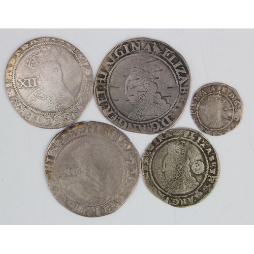 390 - English hammered silver (5): Elizabeth I and James I: EI Shilling mm. martlet S.2555 aF scratches ob... 