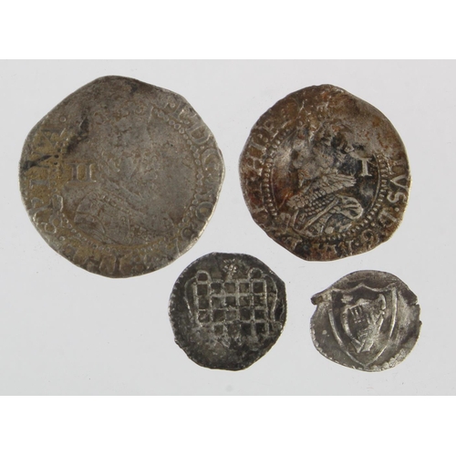 392 - English hammered silver minors (4): James I Halfpenny, First Coinage, mm. thistle S.2651 GF; Halfgro... 