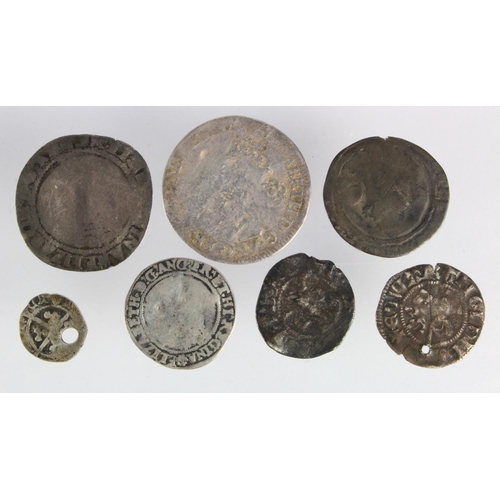 394 - English silver coins (7) Edward I to Elizabeth I, mixed grade, noted EI milled Sixpence 1562 mm. sta... 