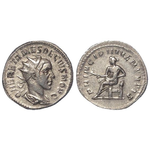 407 - Roman Imperial: Herennius Etruscus AR Denarius, Rome 251 AD. Apollo seated l. rev. Sear 9522; RIC 14... 