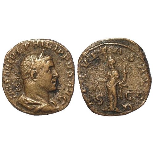 408 - Roman Imperial: Philip I AE Sestertius, 244-249 AD, Aequitas rev., 17.22g. Cleaned ex-mount VF