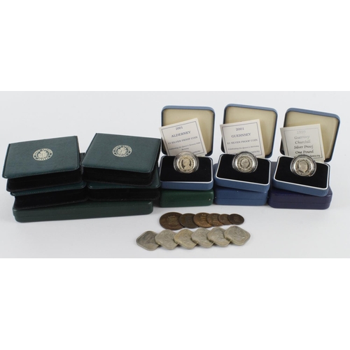 434 - Channel Islands and other Crown Islands (24) cased silver proofs and some other loose coins.