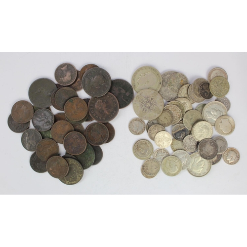 476 - GB Coins: 34x copper & bronze 17th-20thC, and 43x silver 19th-20thC, mixed grade.