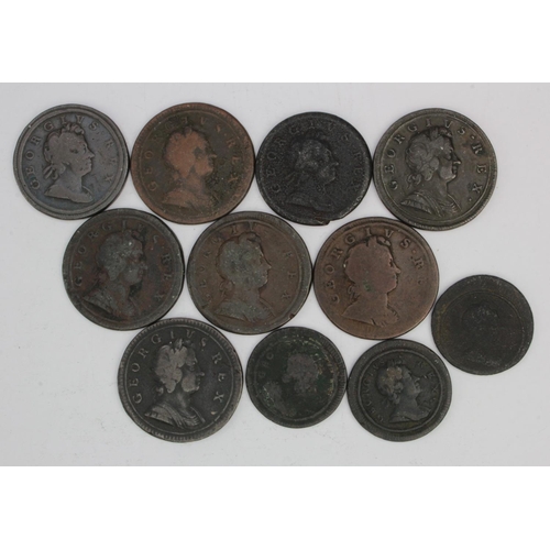 483 - GB Copper (11) George I, 1717-1721, 8x Halfpennies and 3x Farthings; Fair to GF