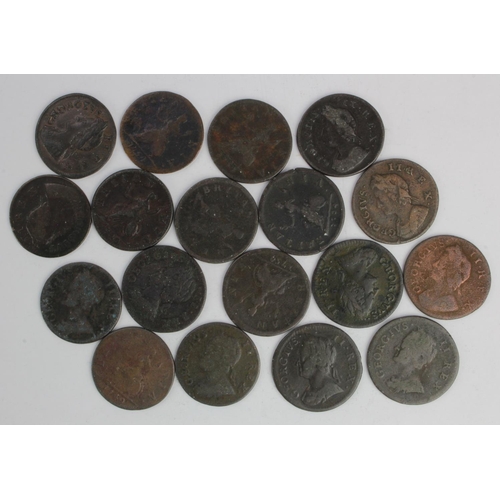 515 - GB Farthings (18) George II, 1733-1754, poor to VF+, noted 1735 VF-GVF, 1749 VF, etc.