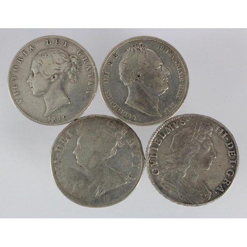 530 - GB Halfcrowns (4): 1698 Decimo S.3494 F/GF; 1707E (Edinburgh) Sexto S.3605 Fair; 1834 script WW S.38... 