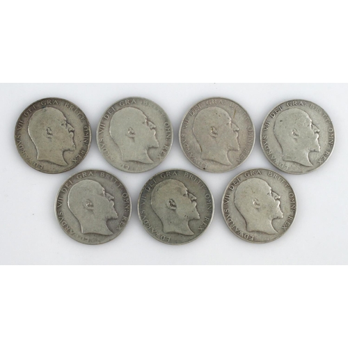 535 - GB Halfcrowns (7) All Edward VII. 1906 x2, 07, 08, 09 & 1910. Average VG