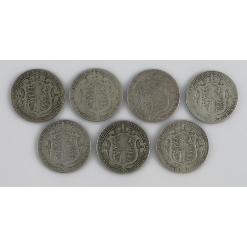 535 - GB Halfcrowns (7) All Edward VII. 1906 x2, 07, 08, 09 & 1910. Average VG