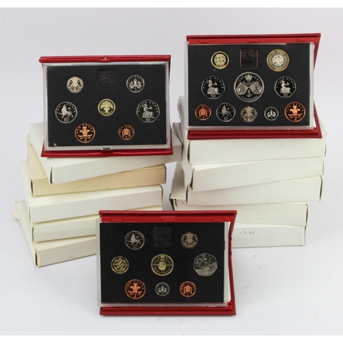 570 - GB Proof Sets (11) deluxe red: 1985 FDC cased with cert and packaging, 1987 FDC c+c+p, 1988 FDC c+c+... 