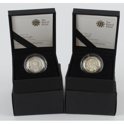 599 - GB Royal Mint silver proof £1 coins (4) 2010 and 2011, all four city issues: London, Belfast, Edinbu... 