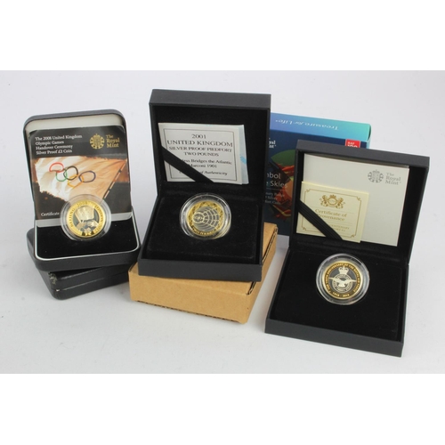 603 - GB Royal Mint silver proof £2 coins (5): 2001 Marconi piedfort nFDC in a later case with cert; 2003 ... 