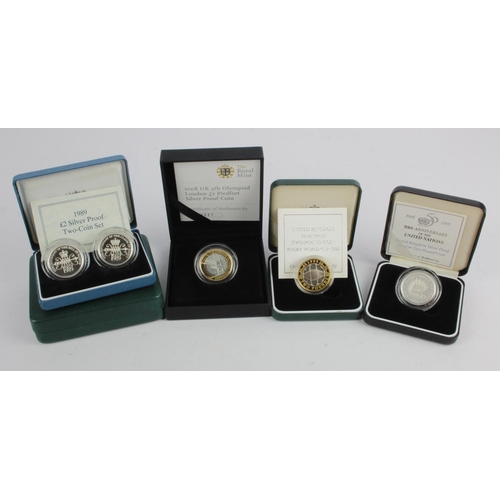 604 - GB Royal Mint silver proof £2 coins (7): Standard: 1997-1998 2-coin set aFDC cased with cert, 1989 B... 