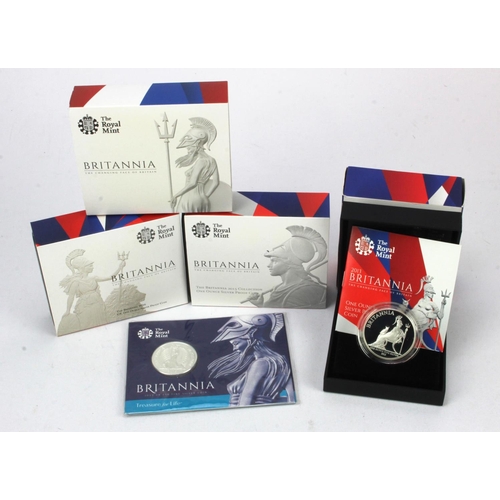 605 - GB Royal Mint silver proof 1oz Britannias (4): 2013, 2014, 2015, and 2016; aFDC-FDC cased with certs... 