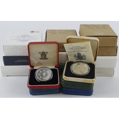 610 - GB Royal Mint silver proof Crowns (15): 1972 (toned) nFDC cased with cert, 1977 (misty) nFDC c+c (sp... 