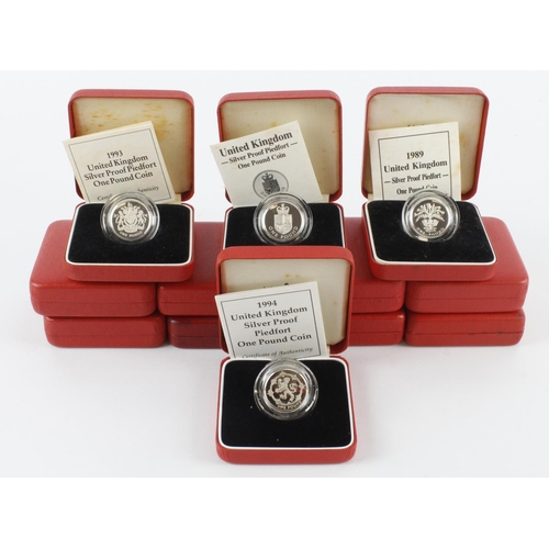 611 - GB Royal Mint silver proof piedfort £1 coins (12): 1983, 1984, 1985, 1986, 1987, 1988, 1989, 1993, 1... 