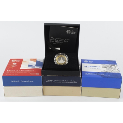 615 - GB Royal Mint silver proof piedfort £2 coins (7): 2014 Trinity House, 2014 WWI Outbreak, 2015 Magna ... 