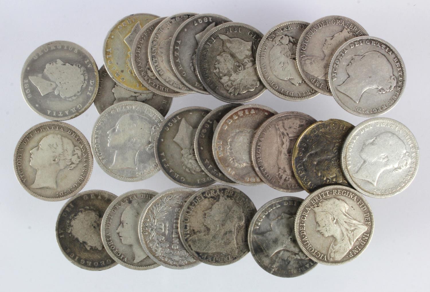 GB Shillings (23) George III to Queen Victoria, mixed grade, plus a ...