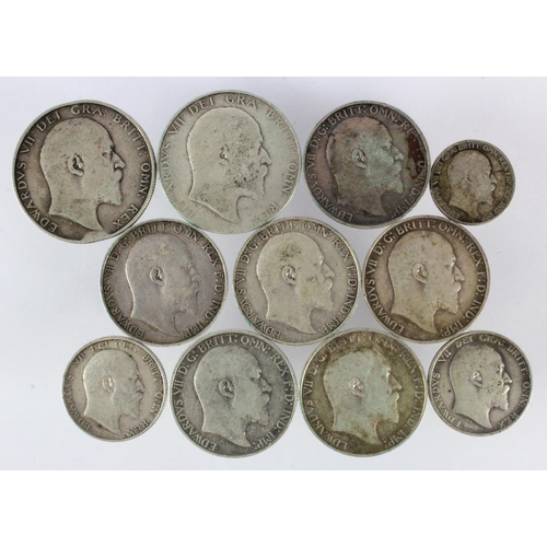 625 - GB Silver (11) Edward VII, Halfcrowns to Sixpence, mixed grade.