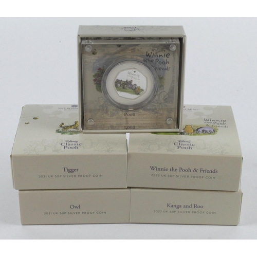 646 - GB Silver Proof Fifty Pences (5) All from Classic Pooh series. 