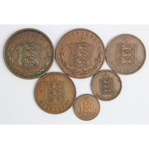 679 - Guernsey copper (6): 8 Doubles 1834 VF edge knock, 8 Doubles 1858 VF, 4 Doubles 1830 VF couple of ed... 