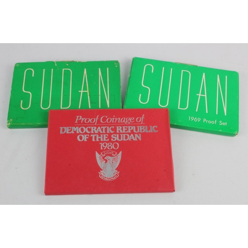 703 - Sudan Proof Sets (3): PS3 1969, PS5 1971, and PS8 1980; aFDC-FDC in original envelopes.