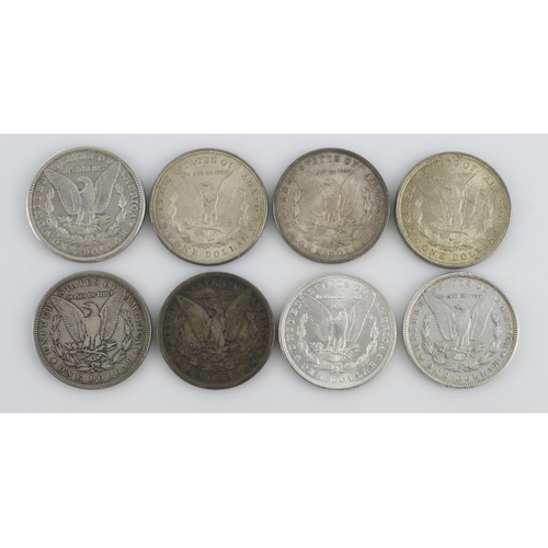 707 - USA Morgan Dollars (8) 1878, bright VF, 1883 GEF, 1884 GF, 1884o EF, 1891o Fine, 1904 GVF & 1921 x2 ... 