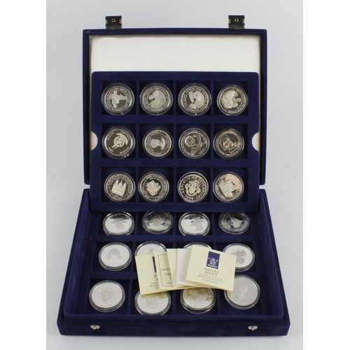 729 - World Silver Proof Crown-size issues (24) all with a Royalty theme. aFDC/FDC in hard plastic capsule... 