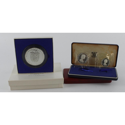 733 - World sterling silver proof coins (13) in four cased sets: Iceland 2-coin 1974 sealed FDC cased with... 