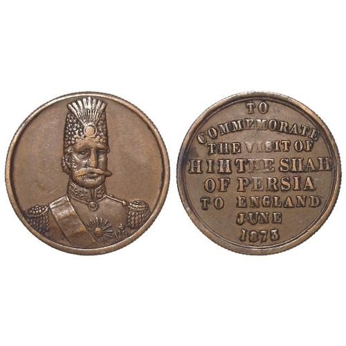 741 - British / Iranian (Persian) commemorative medalet, brass d.24mm: To Commemorate the Visit of the Sha... 