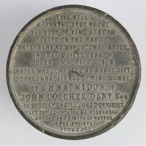 750 - British Commemorative Medal, white metal d.51mm: St Kenelm's Well, Winchcombe, 1887. Slightly corrod... 