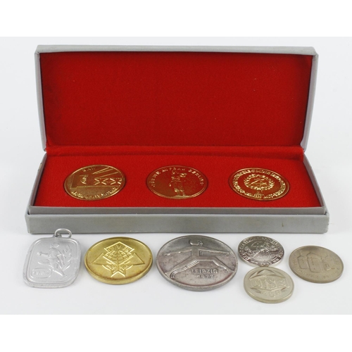 767 - East Germany / DDR commemorative medals and awards (9) noted Leipzig Jugenspartakiade Sportfest meda... 